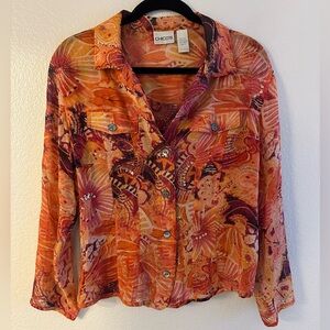 Silk Chico's Multicolor Sheer Button Down Shirt